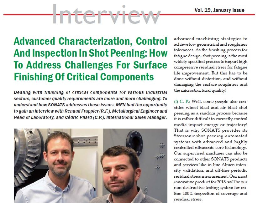 MFN Article - Advanced characterization, contro and inspection in shot peening - SONATS